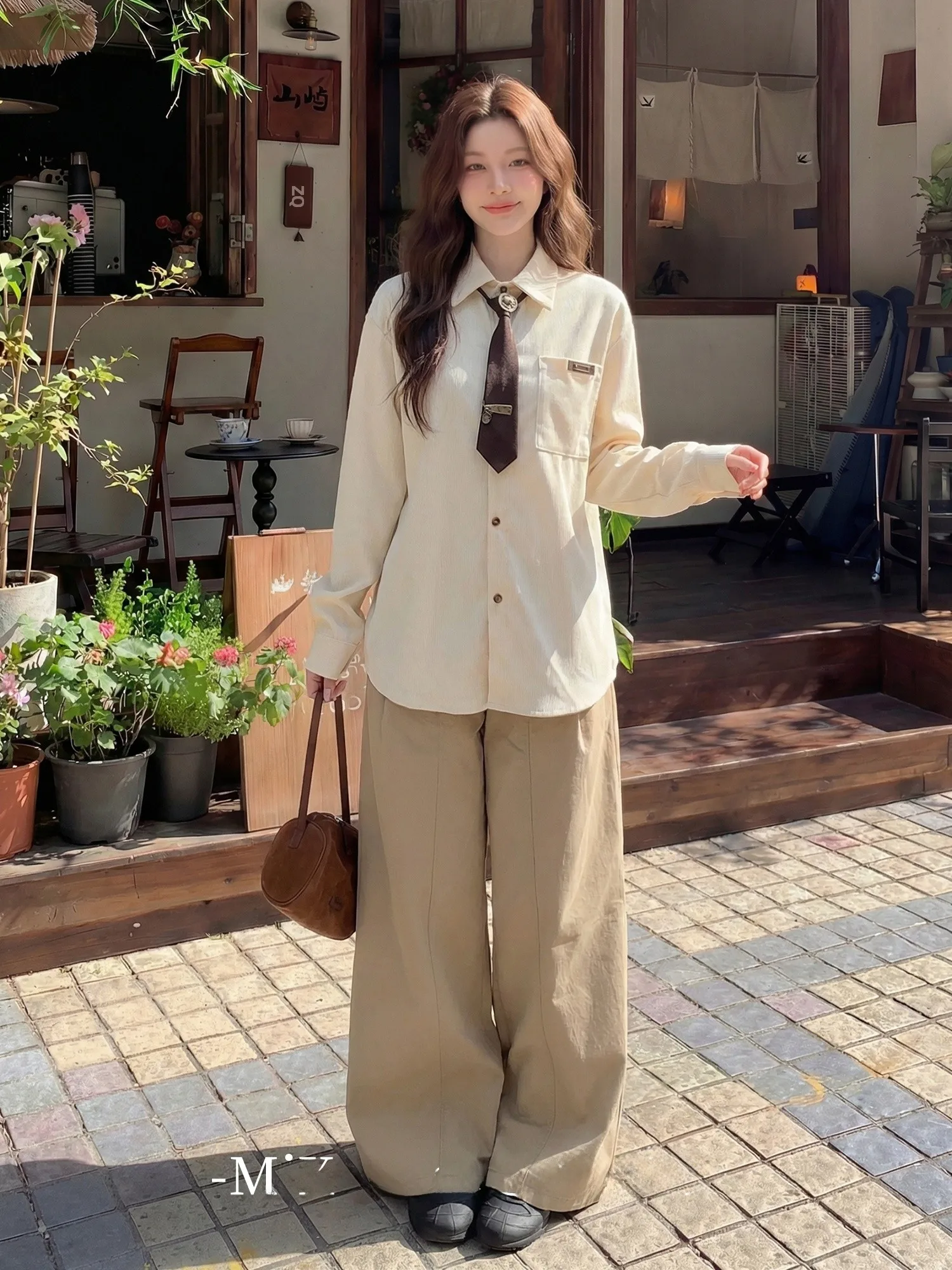

Mii Xiaoke Vintage Japanese Sle Long Sve Loose Women's irt with Tie Decoration Versatile College Sle Spring New Arrival