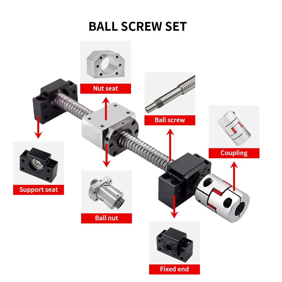 Ball Screw Set SFI1605 SF2005 SF2505 SF3205 1200-2500mm With Ball Nut+BKBF+Coupling+Nut Housing For CNC Machines Transmissio