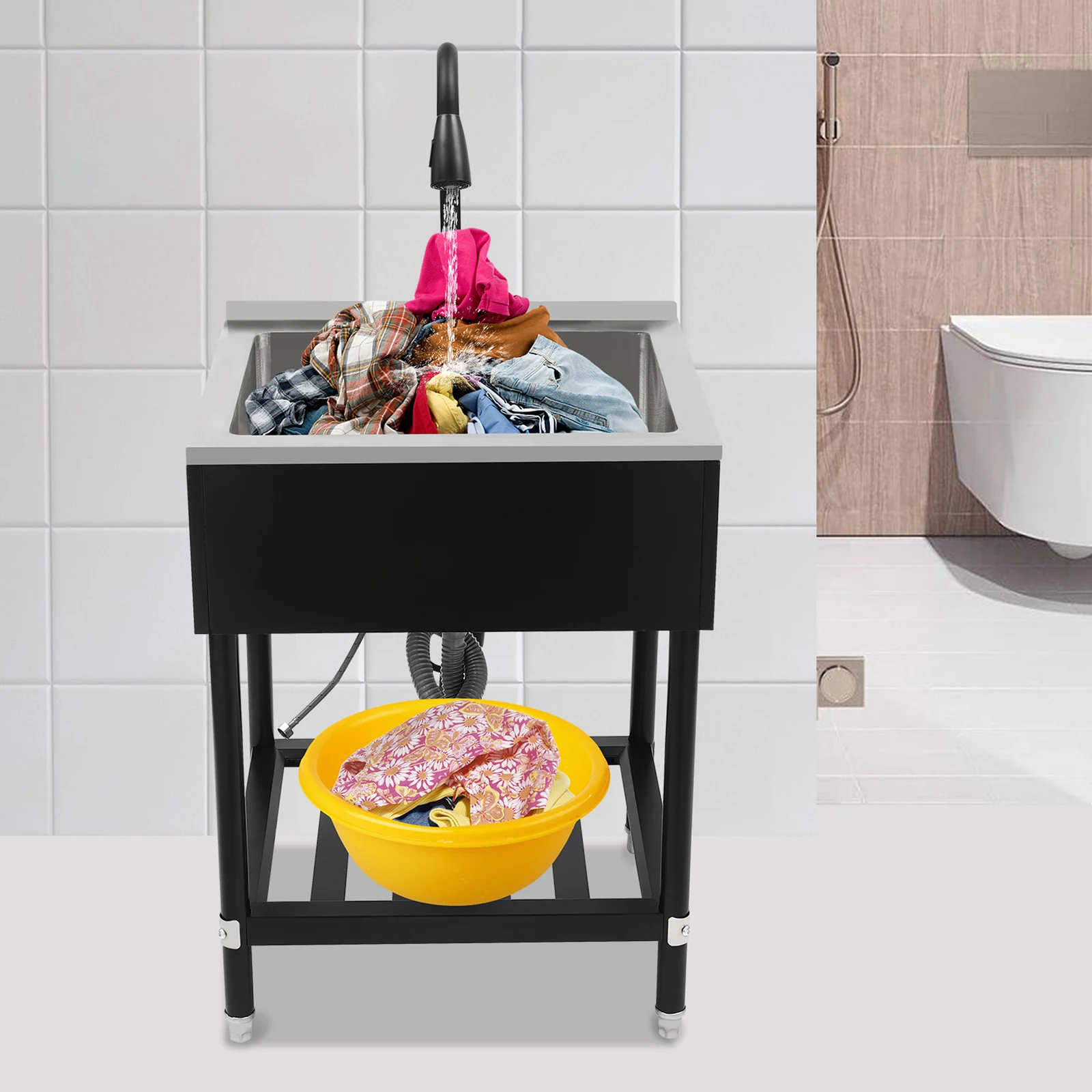 

Современная прямоугольная коммерческая раковина для стирки с одной чашей, универсальная раковина из нержавеющей стали с краном и подставкой, толщина 6 мм, емкость 100 кг