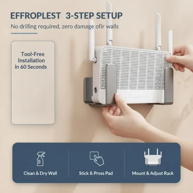No-Drill Wall Mount Router Storage Box | TV Network Fiber Set Topbox Holder | Multi-Functional Media Device Shelf For TV