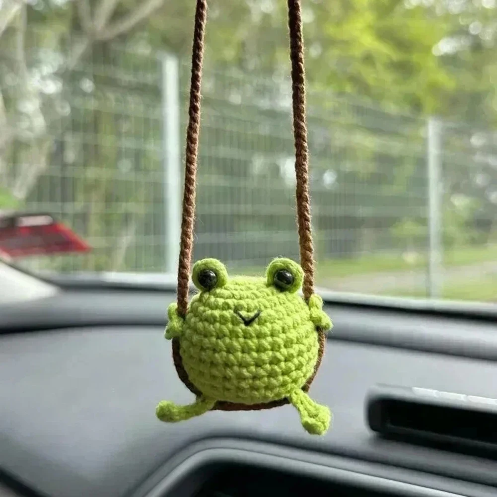 1PC Car Mirror Decor Hanging Cartoon Animal Car Rearview Mirror Crochet Swing Pendant Ornament Gifts Cute Car Accessories