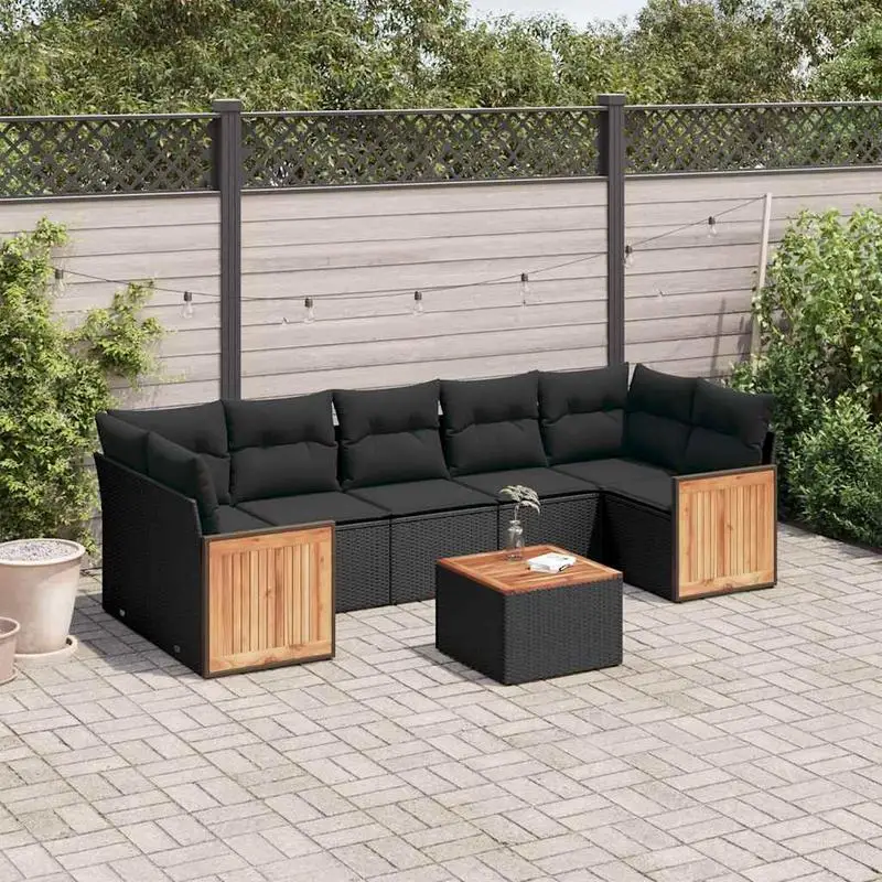 vidaXL Ensemble de meubles de jardin en résine tressée noire, ensemble de salon d'extérieur 8 pièces pour patio, jardin, balcon, sièges résistants aux intempéries