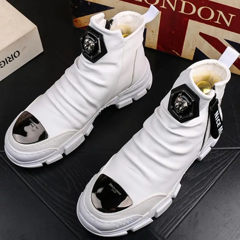 

New white high-top shoes tide men's boots personality warm casual shoes small white shoes everything up board shoes b5