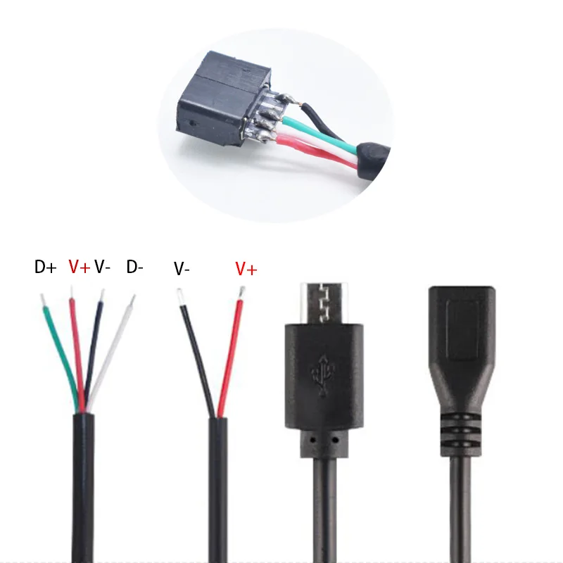 30CM 1pcs Micro USB 2.0 A Female Jack Android Interface 4 Pin 2 Pin Male Female Power Data Charge Cable Cord Connector C4