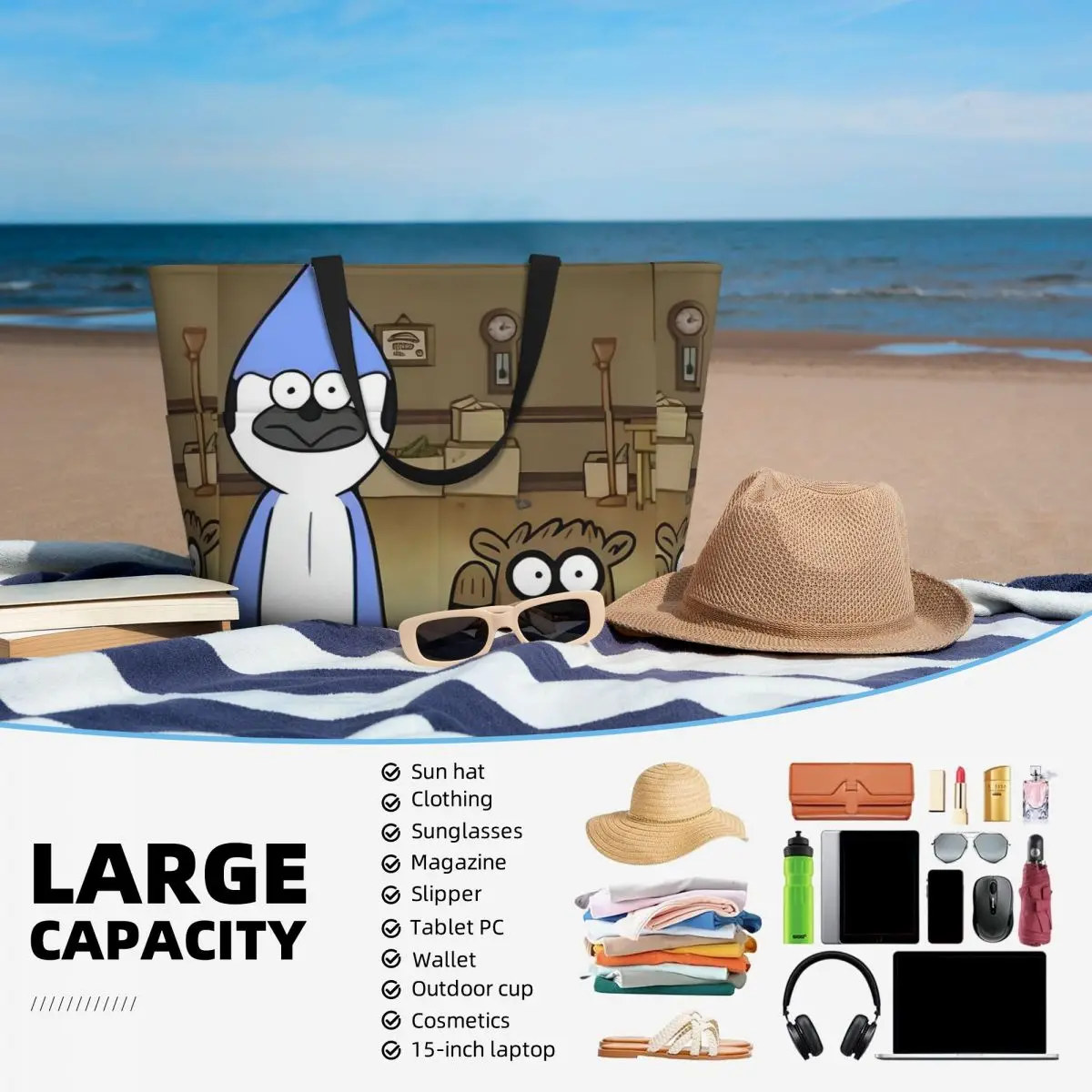 Mordecai y Rigby bolso de playa deporte gimnasio Yoga Duffle bolso de mano grande bolso de viaje para mujer bolso de Fitness
