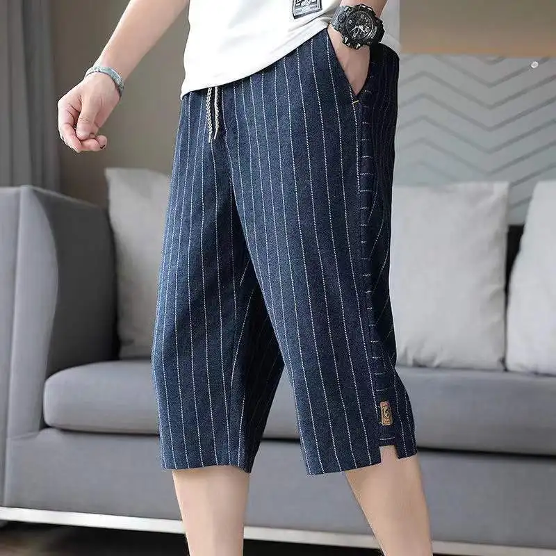 Summer Thin Drawstring Man Loose Striped Pockets Simplicity Shorts Handsome Fashion Casual Sports Straight Men\'s Clothing 2023