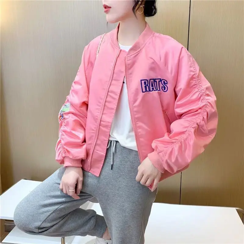 

Women Bomber Jacket Y2k Streetwear Varsity Jacket Harajuku Crop Tops Autumn Coats Embroidery Korean Fashion Casual Loose