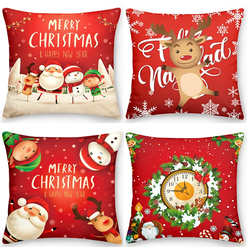 

Christmas Throw Pillow Cover 45x45cm Set of 4 Pillow Cases Decor for Sofa Cushion Couch Merry Christmas Santa Claus Pillow Cases