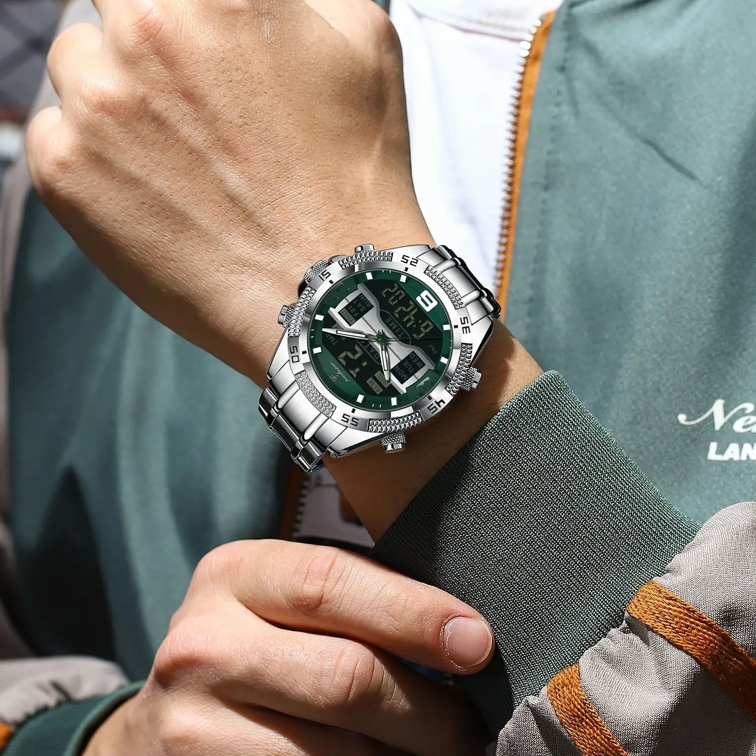 POEDAGAR светодиодные роскошные мужские часы спортивные двойной дисплей времени цифровые светящиеся мужские наручные часы с датой недели электронные кварцевые мужские часы