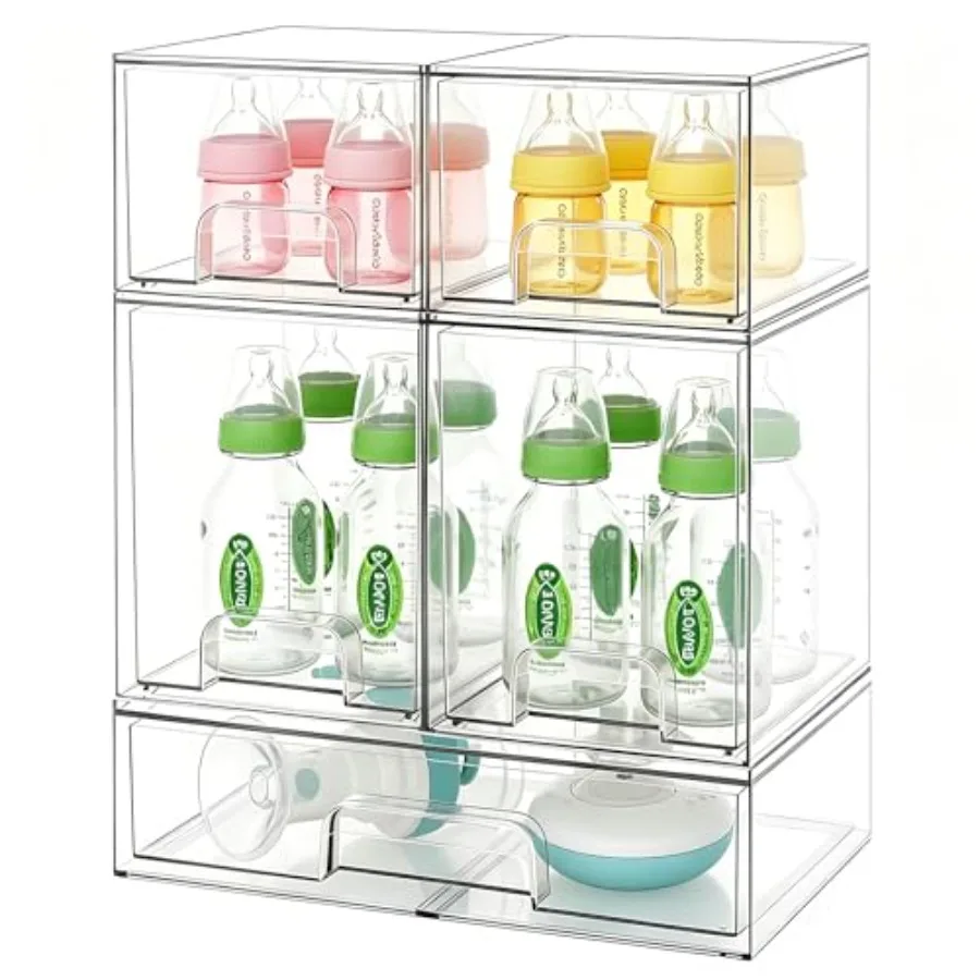 

Baby Bottle Organizer Stackable Acrylic Storage Drawers 5 pack with Non-Slip Pads Pull-Out Drawers for Baby Bottle Pump Parts P