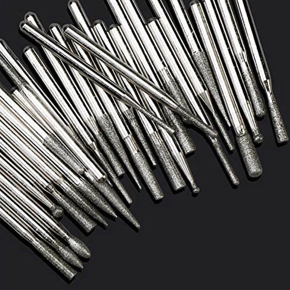 20PCS 2.35/3mm Shank Diamond Grinding Burr Needle Point Engraving Carving Polishing Glass Jade Stone Drill Bit Rotary Tool Set