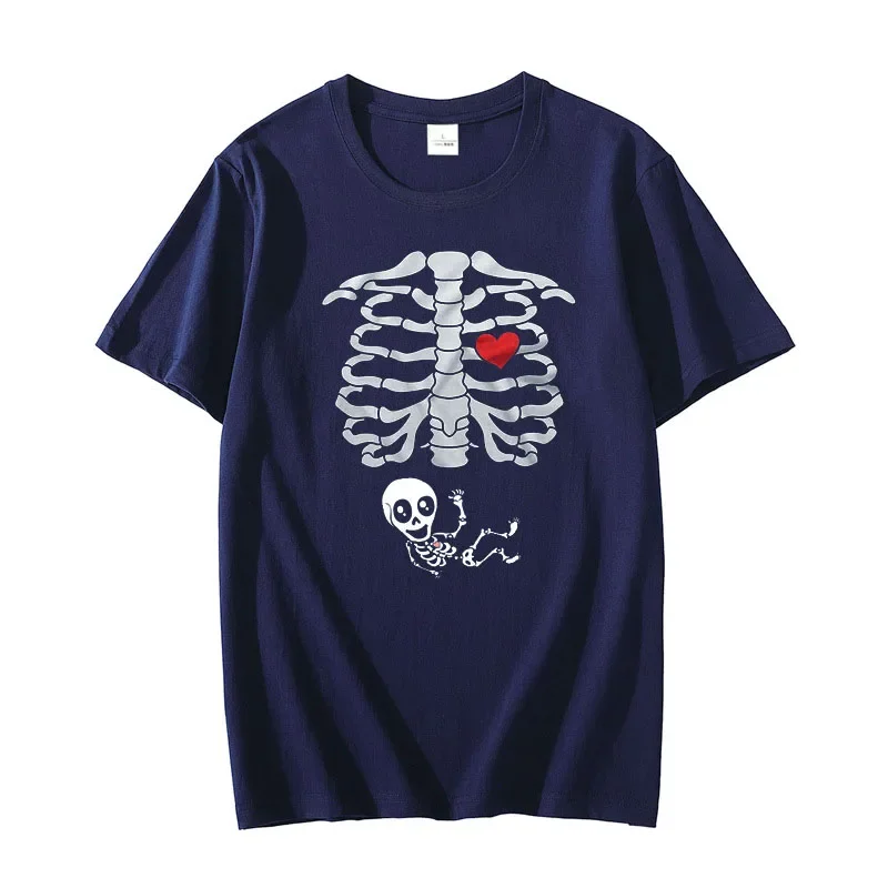 Maternity Halloween Skeleton T-Shirts Couple X-ray Baby Pregnancy Tee Men\'s Burger Food Funny Pregnancy Announcement Y2k Clothes