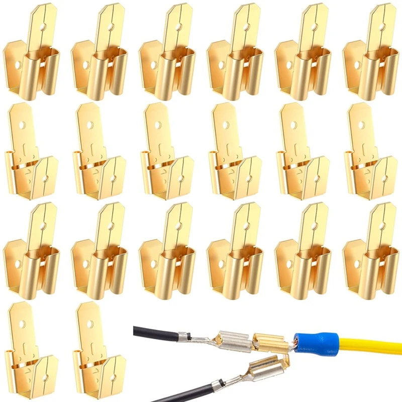 

20Pcs Piggyback Spade Connectors, 3 Way Adapter Dual Male To Single Female Unisulated Brass Quick Electrical Disconnect