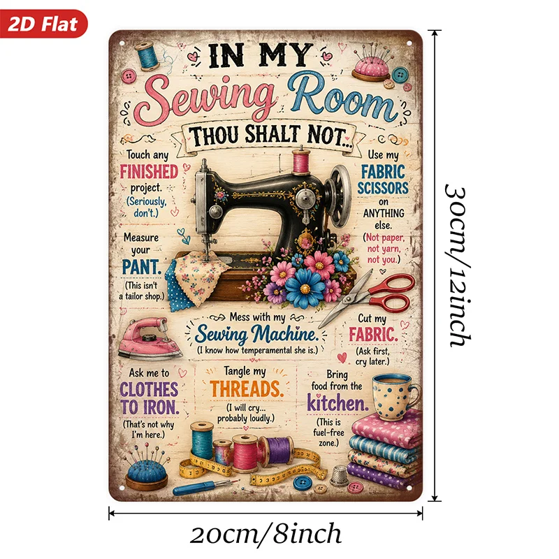 2D FLAT, 7.87x11.81inch Thickened Iron Retro Iron Painting, Metal Sign Wall Art, 1pc Pack, Sewing-Themed Home Decor, Vintage Sty