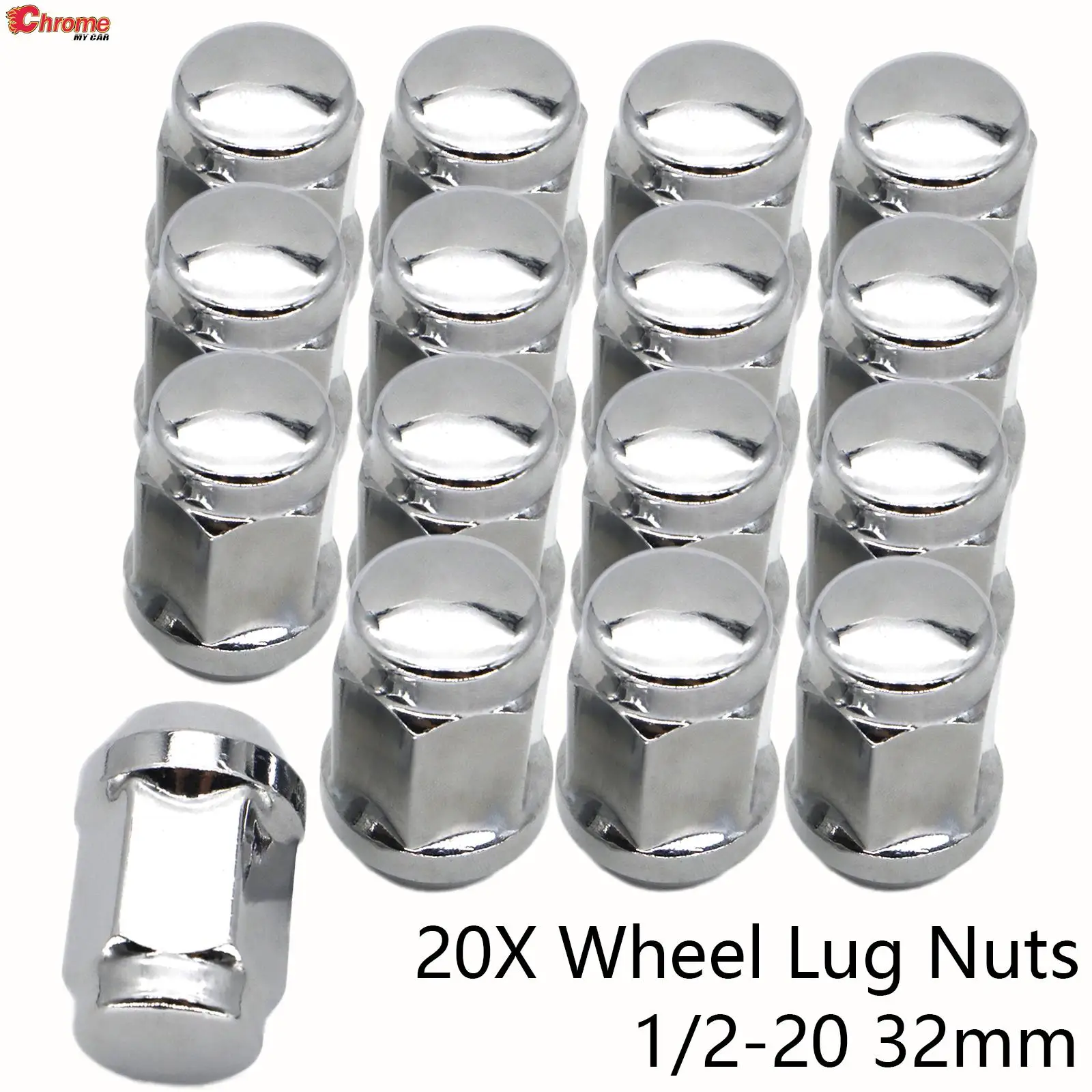 20pcs Car Chrome Steel Wheel Lug Nuts 1/2\