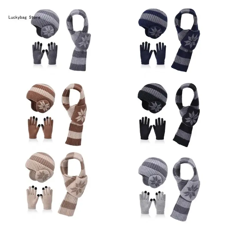 Girl Thickened Scarf Hat and Gloves Skiing Hat Knitted Neck Warmer Scarf Photo Props Outdoor Head Wrap Hat