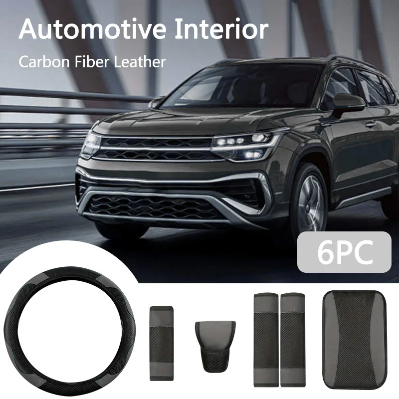 Car Steering Wheel Decoration Set Carbon Fiber Leather Steering Wheel Protective Cover New Fashion Car Interior Set Acessesories