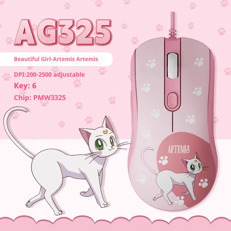 Sailor Moon Luna Artemis Wired Mouse Game Pink Cute Anime Co Branded Mouse Computer Accessories Cat Game Mouse Gift For Girls