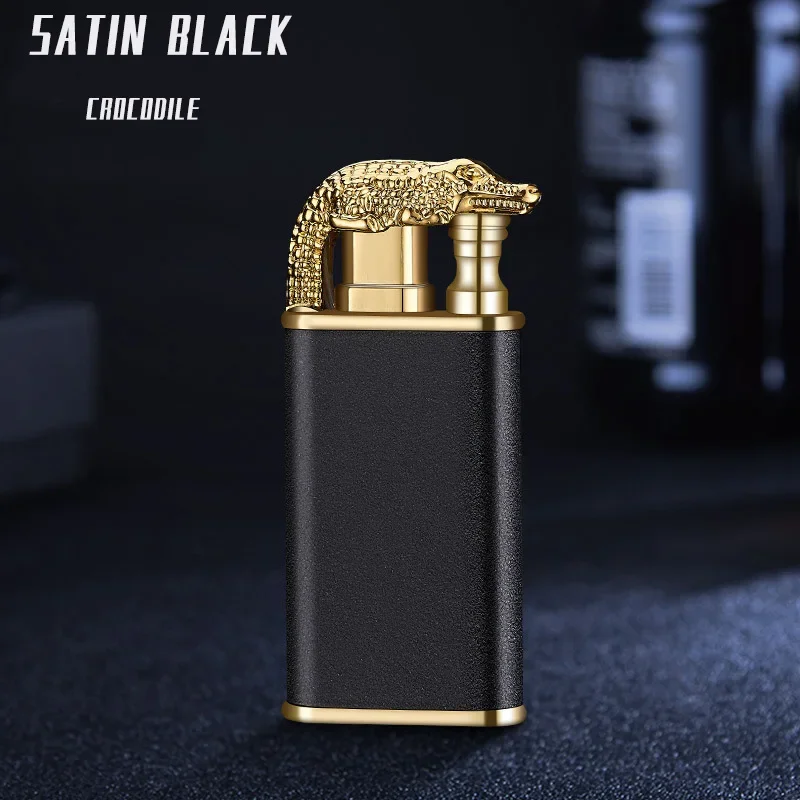 Unusual Blue Flame Metal Crocodile Double Fire Dragon Lighter Creative Direct Windproof Open Fire Conversion Lighter Man\'s Gift