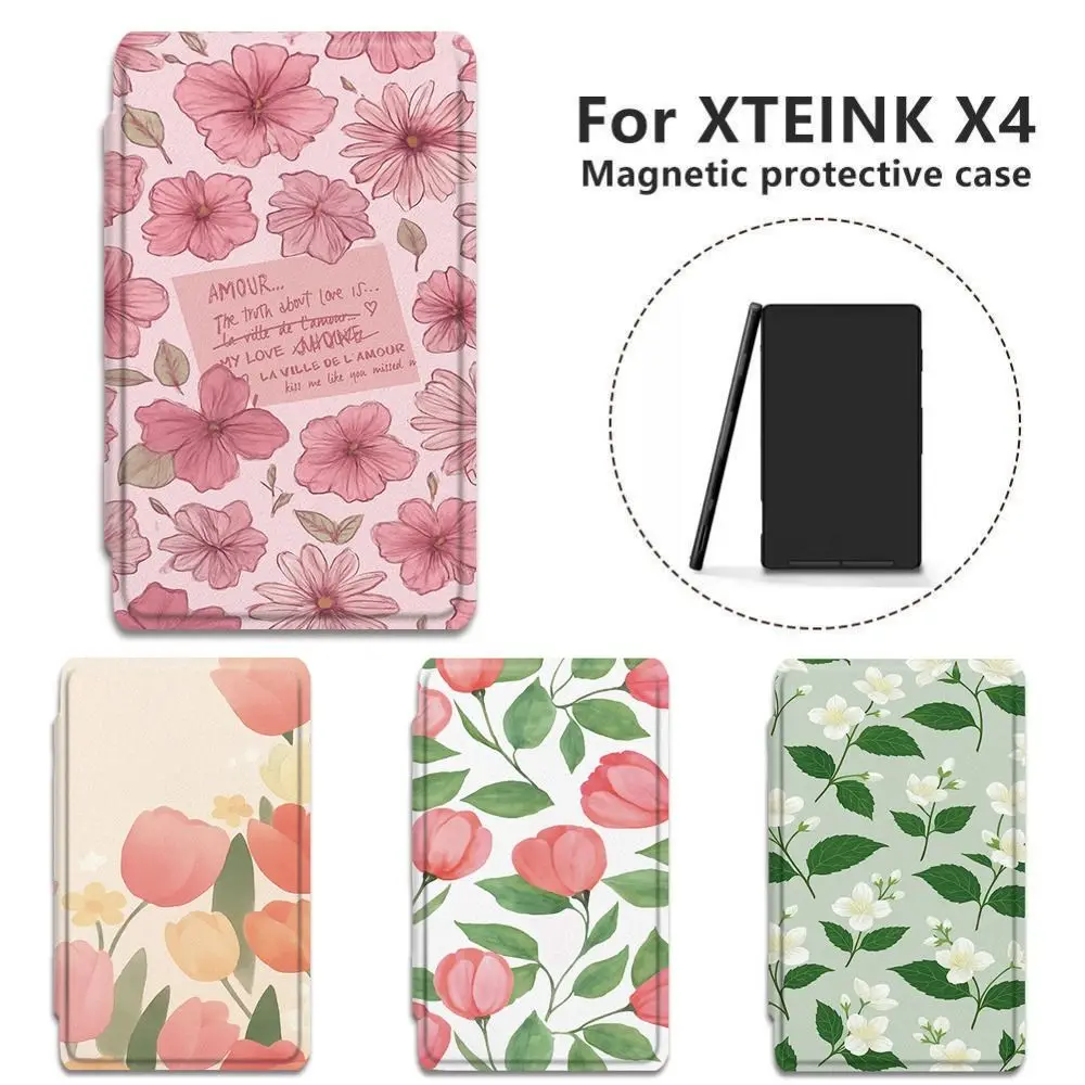 PU Leather Surface Magnetic Case Anti-fall Anti Scratch Protective Cover Shockproof EBook Reader Shell for XTEINK X4/X3