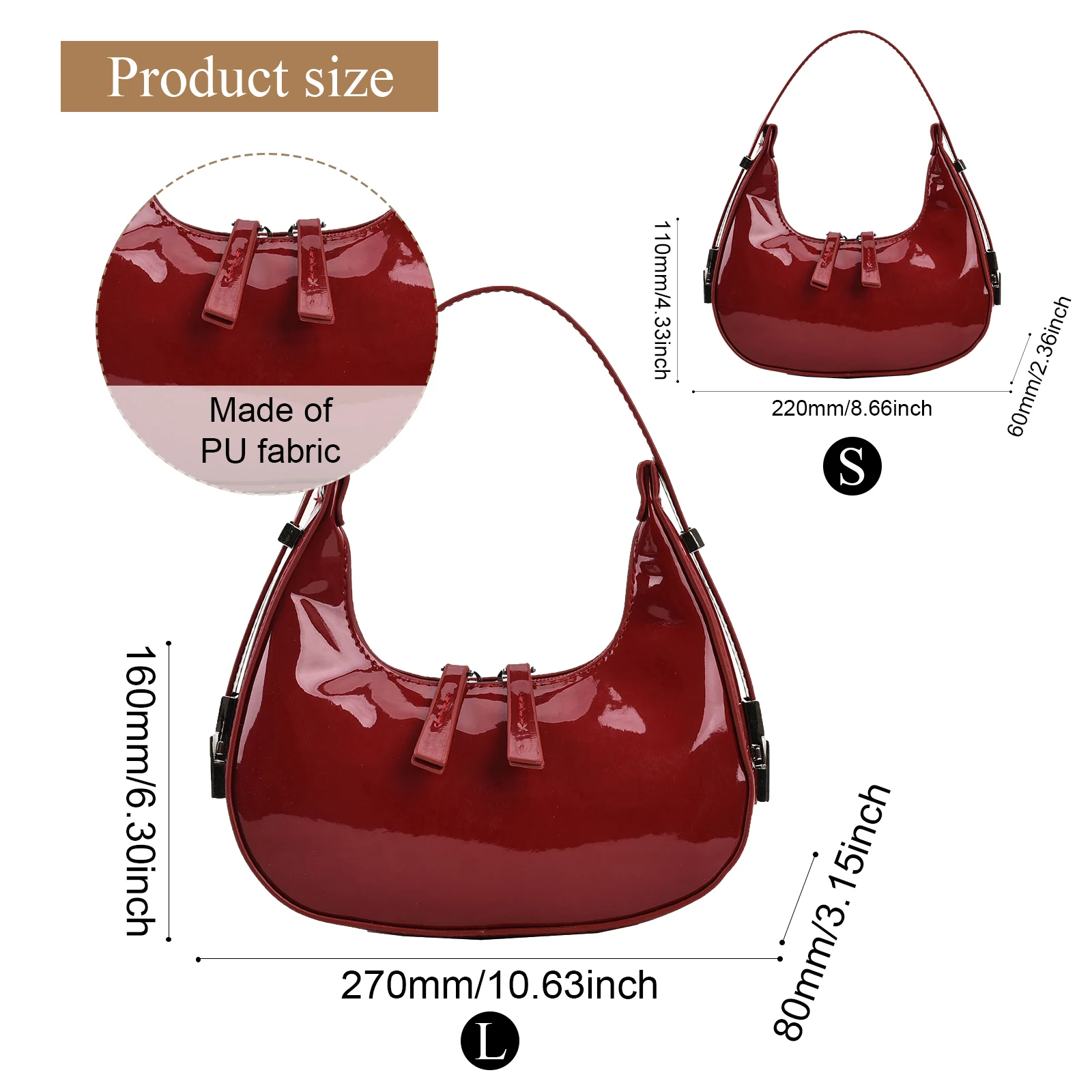 Vintage PU Leather Chic Armpit Purse Women High Quality Small Shoulder Bag French Wine Red Fashion Underarm Bag Designer Handbag