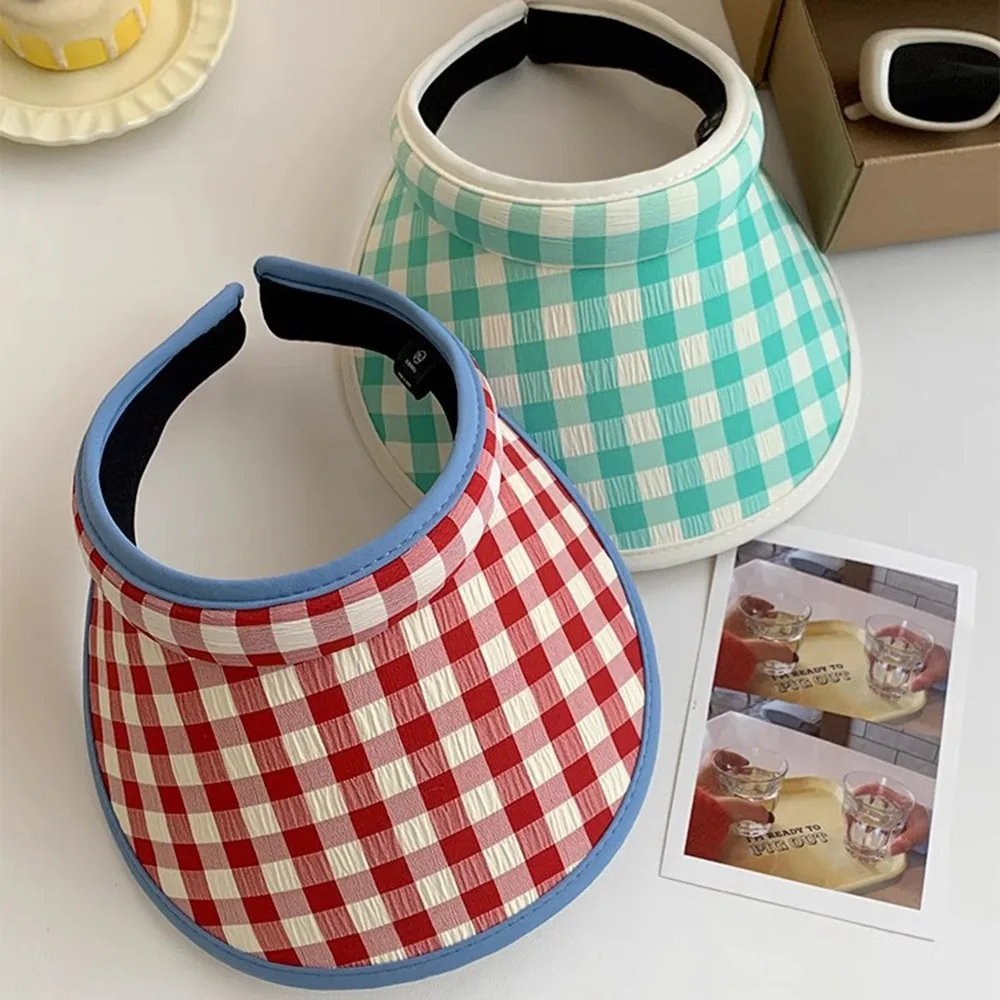 

Шляпа от солнца с большими полями и клетчатым принтом, дышащая пасторальная стильная летняя пустая верхняя кепка, обруч для волос, стильные солнцезащитные шляпы с защитой от УФ-лучей