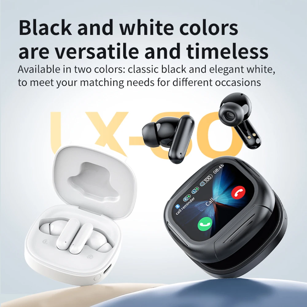 2 inch Smart LED Touch Screen Wireless Bluetooth 5.4 Earphones Call Noise Cancellation Headphones IPX5 Waterproof Flip Earbuds