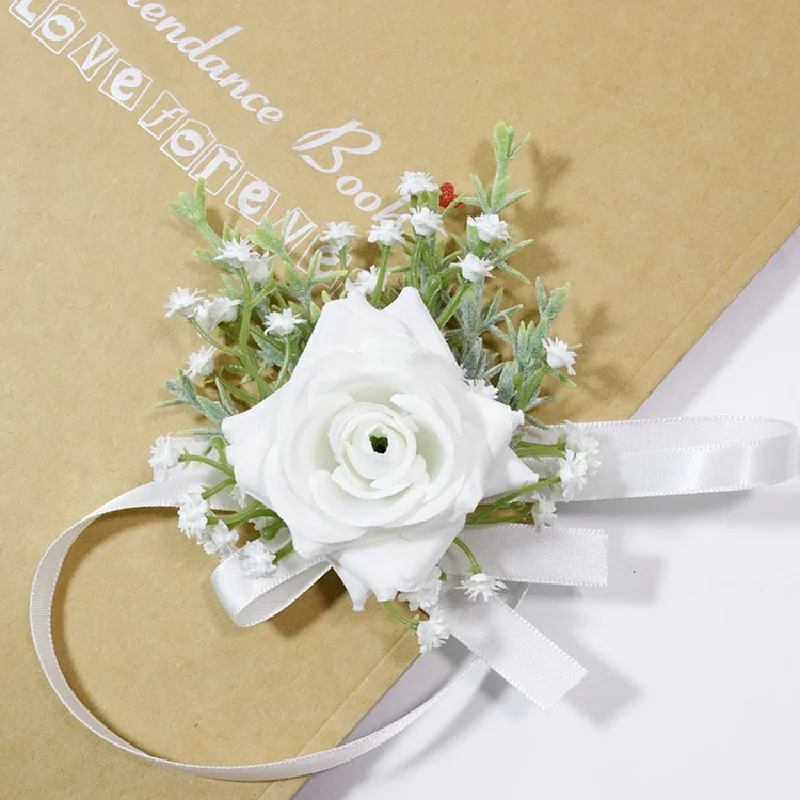 Boutonniere e polso Corsag Wedding Flower Art Business Celebration apertura ospiti White Star Rose 465