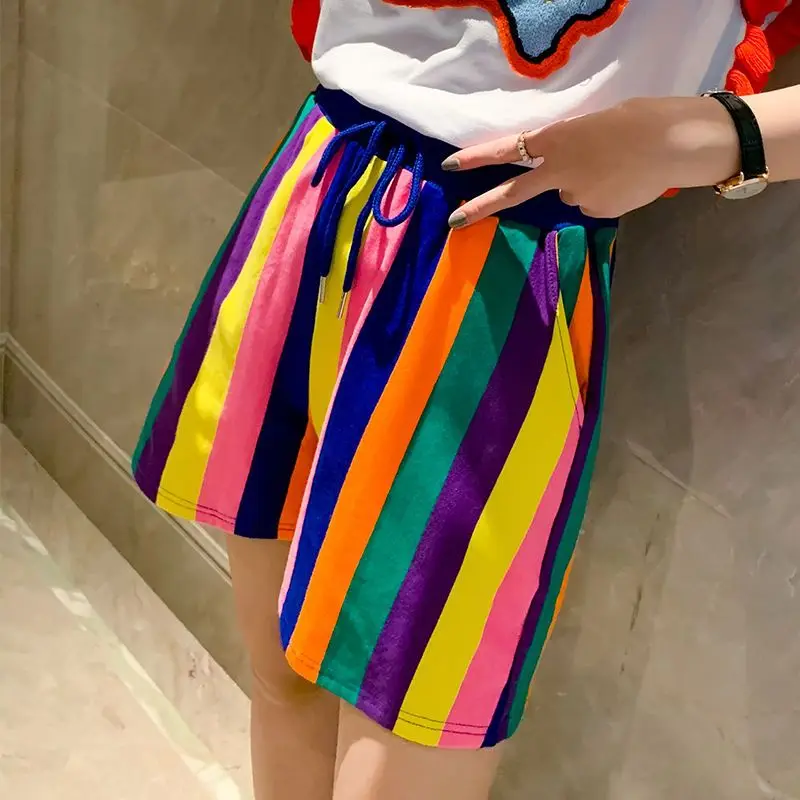 

plus Size 300 Pou Dongda Gate Stripe Rainbow orts Men's Summer Loose Casual Straight Leg Five-Quarter Pants