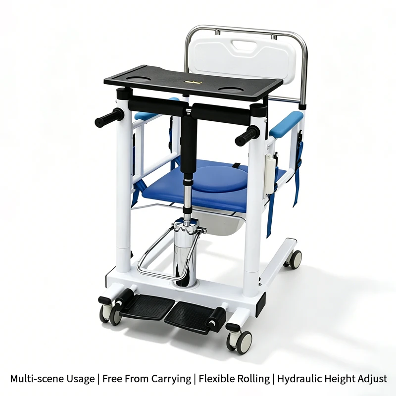 Fauteuil de transfert de patient multifonctionnel hydraulique, réglable en hauteur, avec toilette amovible pour personnes âgées, dispositif médical de classe I