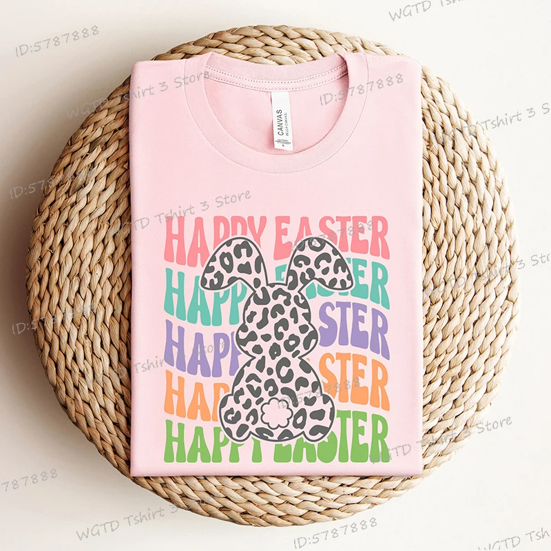 Happy Easter Bunny Graphic T Shirts Women Flowers Print Bunnies Cute T-shirt Female Happy Easter Gift Leopard Bunny Classic Tops