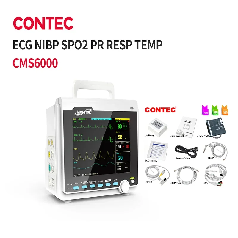 7/ 8/10 inch screen human/Vet use  portable 6-parameter monitor ECG/NIBP/PR/SPO2/RESP/TEMP patient monitor vital signs monitor