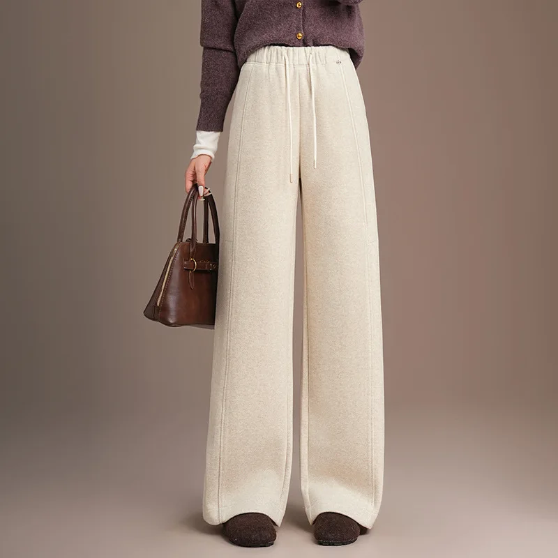 

White Pants for Women, and Winter, Slim Fit, Slimming, Draped, Loose, Warm, Thickened, Straight-Leg Pants