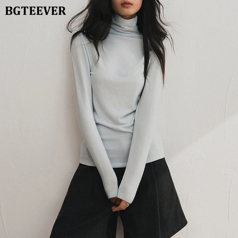 BGTEEVER Women's Silk Wool Base Layer Top Turtleneck Lyocell Acetate T-shirts New Autumn Winter