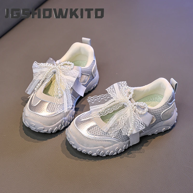 

Детские летние кроссовки JGSHOWKITO с жемчужным декором, спортивные сандалии для девочек, легкие нескользящие туфли Мэри Джейн для школы