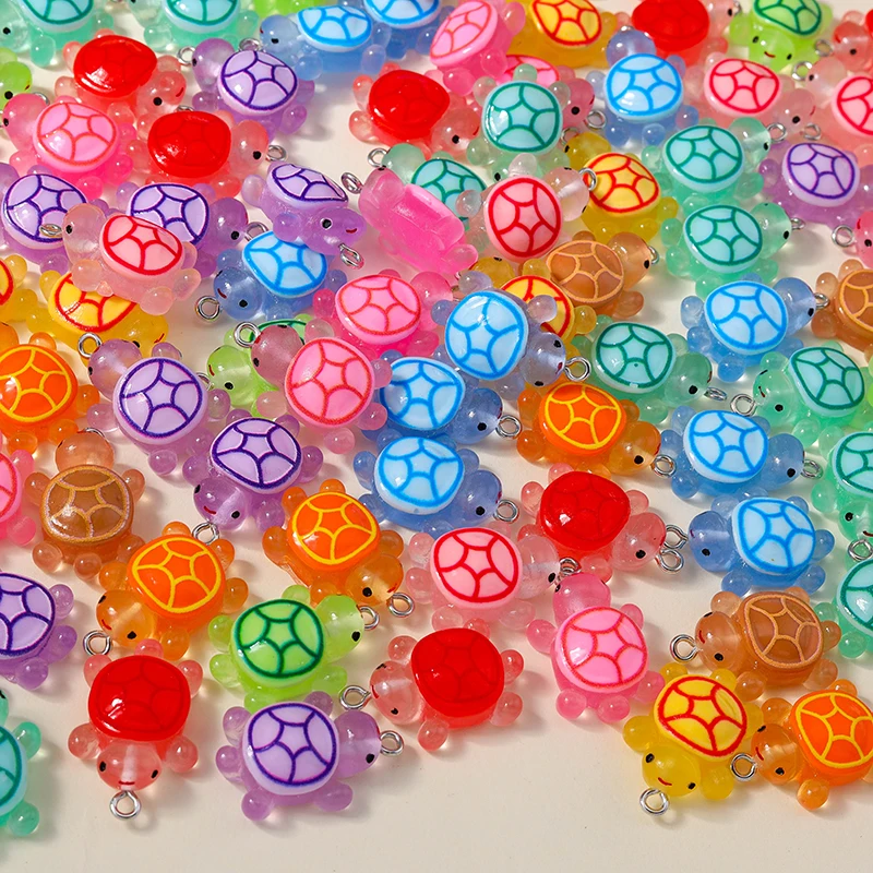 Leslie 10pcs 16x25mm Cartoon Resin Turtle Cute Little Tortoise Charms for Necklace Keychain Pendants DIY Jewelry Accessories