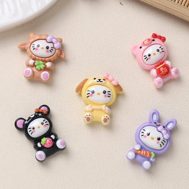 5pcs Cartoon DIY Resin Accessories Jewelry Zodiac Kitten Resin Flatback Handmade Hairpin Mobile Phone Case Shoe Buckle Charms