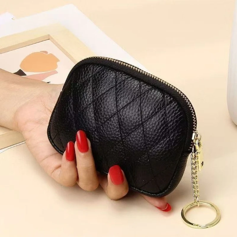 Mini monedero de cuero genuino con capa de cabeza, tarjetero de piel de vaca, billetera hecha a mano con cremallera, funda para llave de coche, billetera corta para mujer