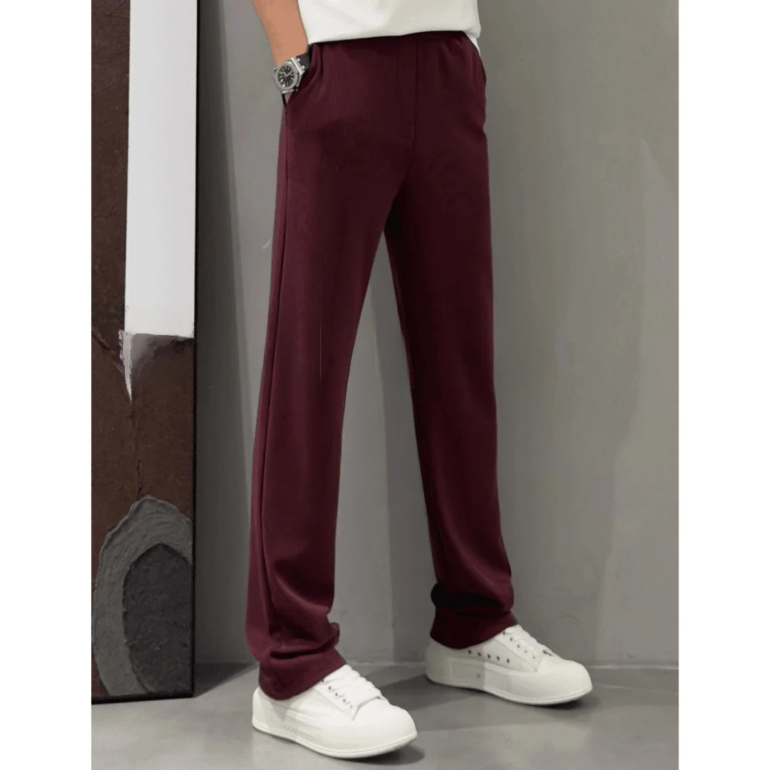 

High Quality Angora Red Wide Leg Straight Cut Sports Casual Pants Men Loose Luxury Long Trousers Fashionable Urban Style
