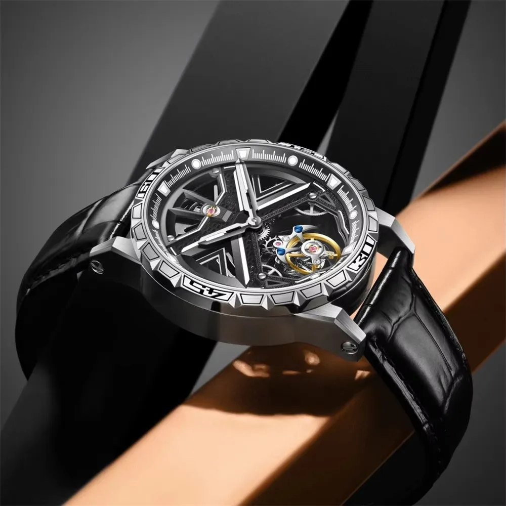 

AESOP Luxury Mechanical Hand Wind Men Wrist Watch with Real Flying Tourbillon Skeleton Design Fashion Sapphire Mirror Clock Man