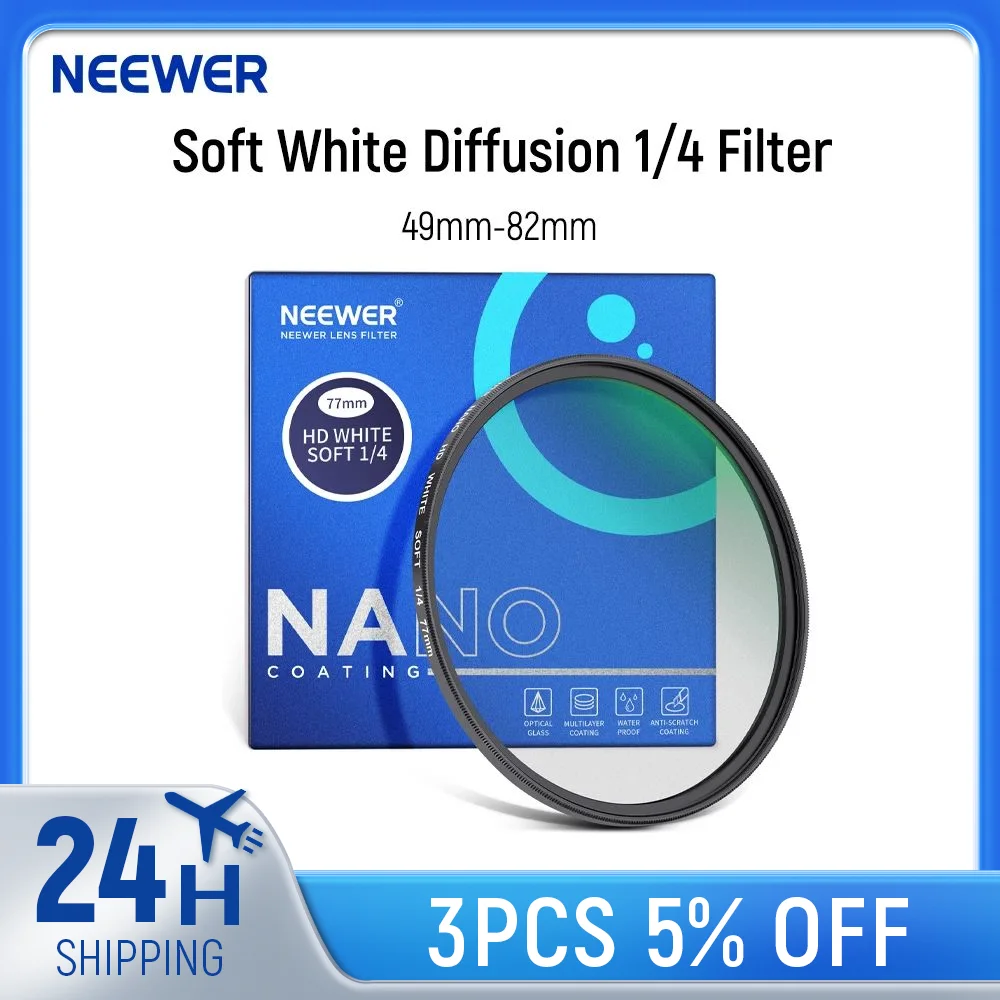 

NEEWER Soft White Diffusion 1/4 Filter Mist Dreamy Cinematic Filter Ultra Slim Water Repellent Scratch Resistant for Video