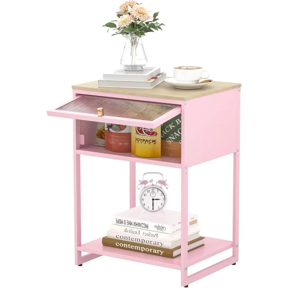 

Pink Nightstand,Bedside Table with Open Storage Shelf,Durable Wood Top SideTable for Bedroom,Living Room,Dorm,Guest Bedroom,Pink