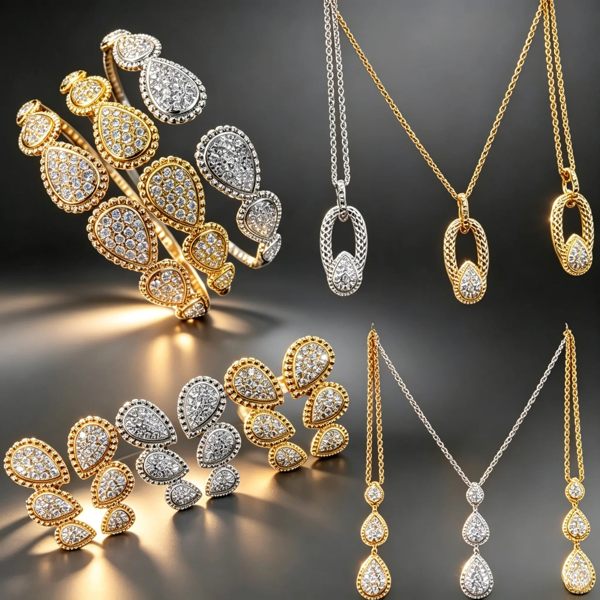 Luxury Water Drop Teardrop Jewelry Women's Necklace Earring Bangle S925 Silver Plating Gold/Rose High quality Wedding Party Gift