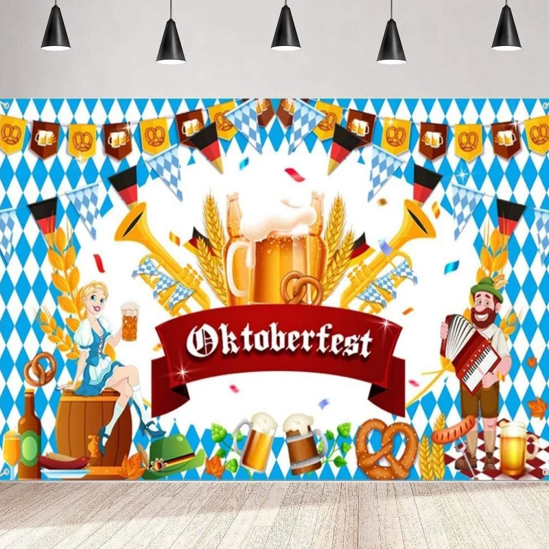 Photography Backdrop German Bavarian Beer Background Beer Oktoberfest Festival Party Decor White Blue Bavarian Check Flag Poster