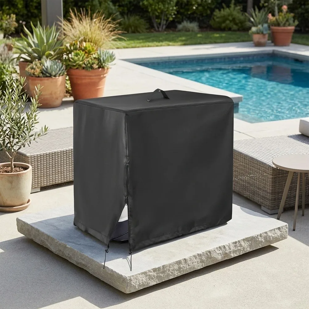 Above Ground Pool Pump Cover 28.3 x 25.6 x 24.4 in Black 210D Weatherproof Filter Protection for Outdoor Pumps