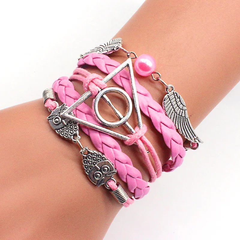 Wholesale 20 PCS/LOT Jewelry Owl Wings Triangle Bracelet Leather Rope Vintage Retro Punk Steampunk For Fans Accessories Gift