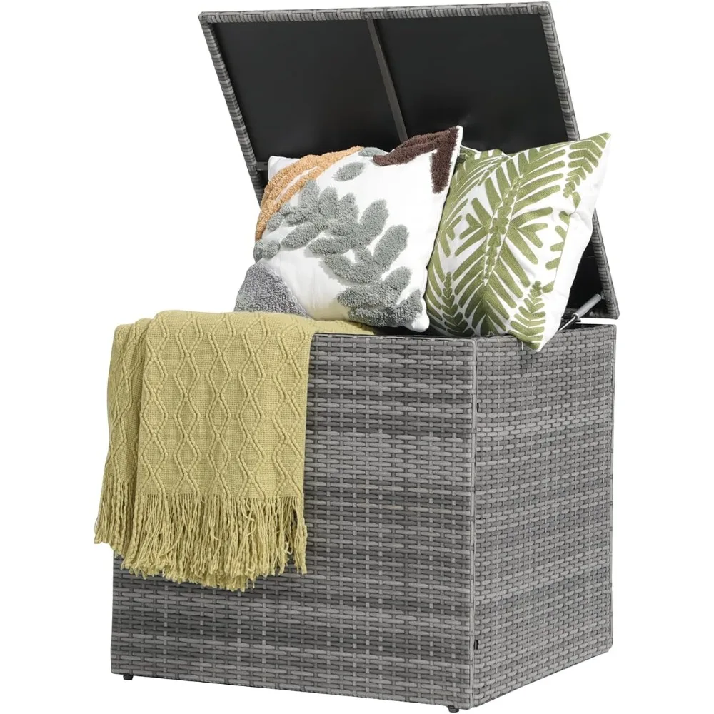 

88-галонная плетеная коробка для палубы, ящик для хранения в помещении и на открытом воздухе для подушек для патио и садовых инструментов - подушка для патио из ротанга из смолы