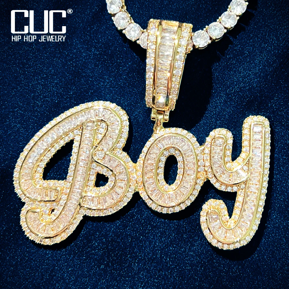 CUC Custom Cursive Letter Name Pendant For Men Women Solid Back Iced Out Zirconia Hip Hop Necklace Chain Customized Jewelry