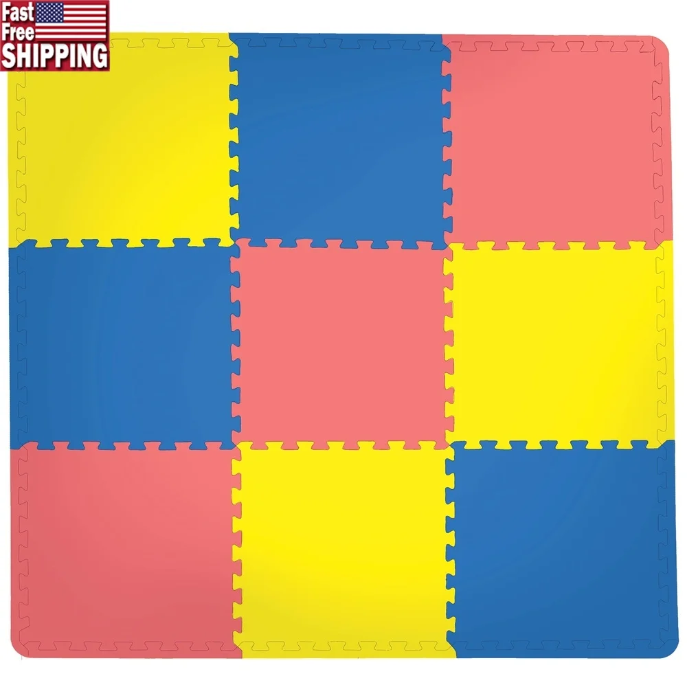 Multicolor Interlocking Foam Floor Tiles Cushioned Non-Slip Water Resistant Easy Clean Ideal Home Gym Playroom Garage