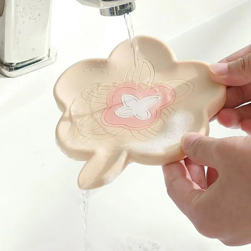 Bar Shampoo Holder Silicone Soapbar Container Flower Shaped Decorative Household Shampoo Organizer For Camping Gym Bathroom